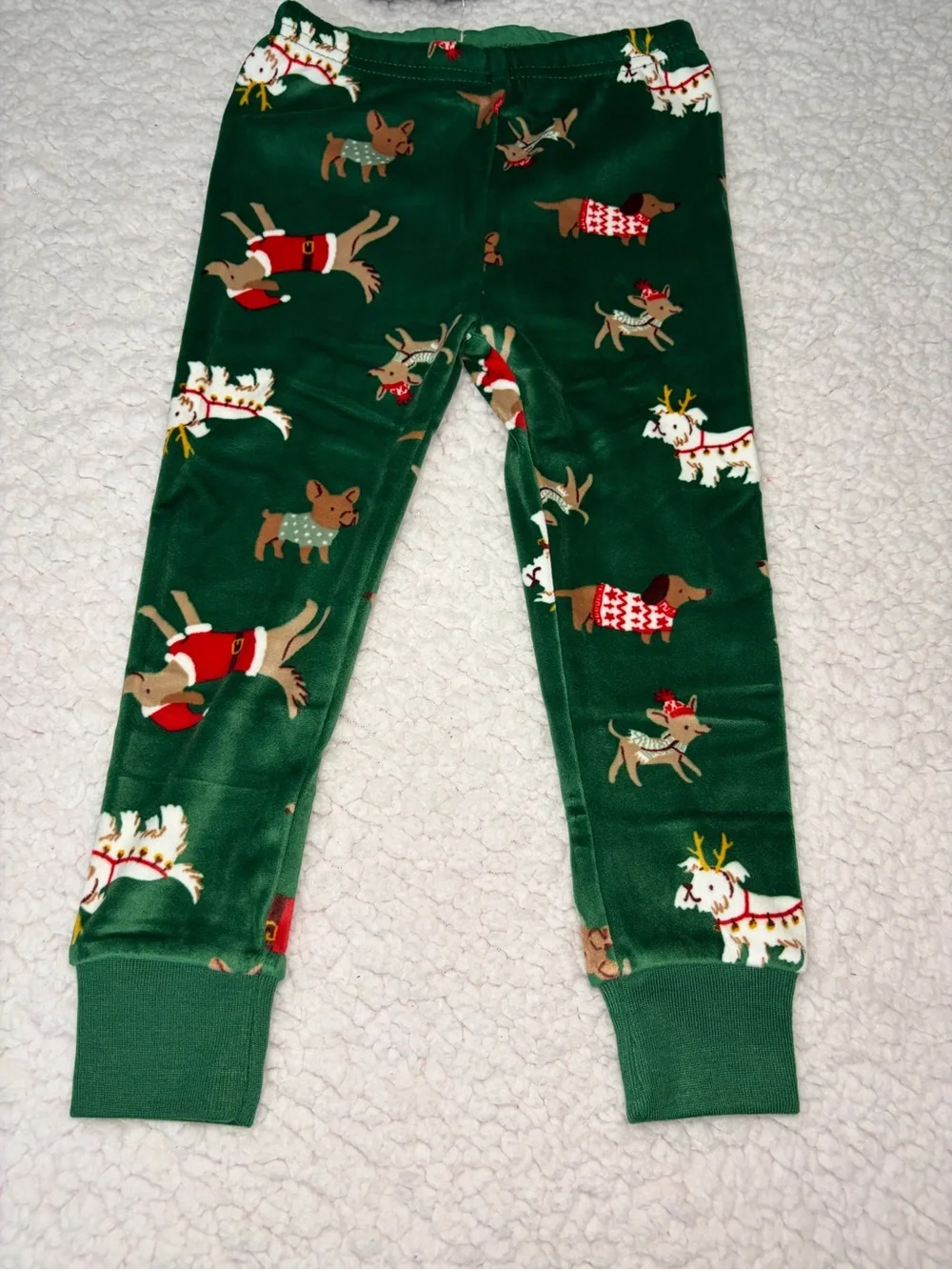 Kids Green Holiday Dog Print Christmas Designs Pajama Set